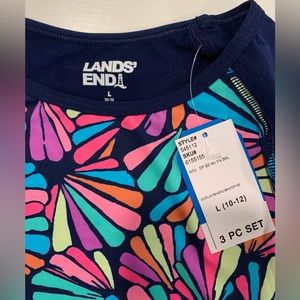 Lands End Girls Rash guard & Bikini Top, Size L (10-12) Deep Sea Navy Fun Shells